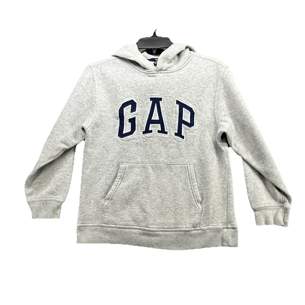 GAP Hoodie Boys Large Gray Pullover Sweatshirt‎  Logo Kangaroo Pocket Casual